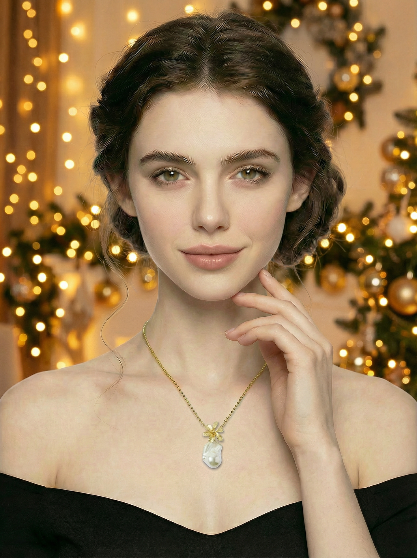 Golden Flower Baroque Pearl Necklace