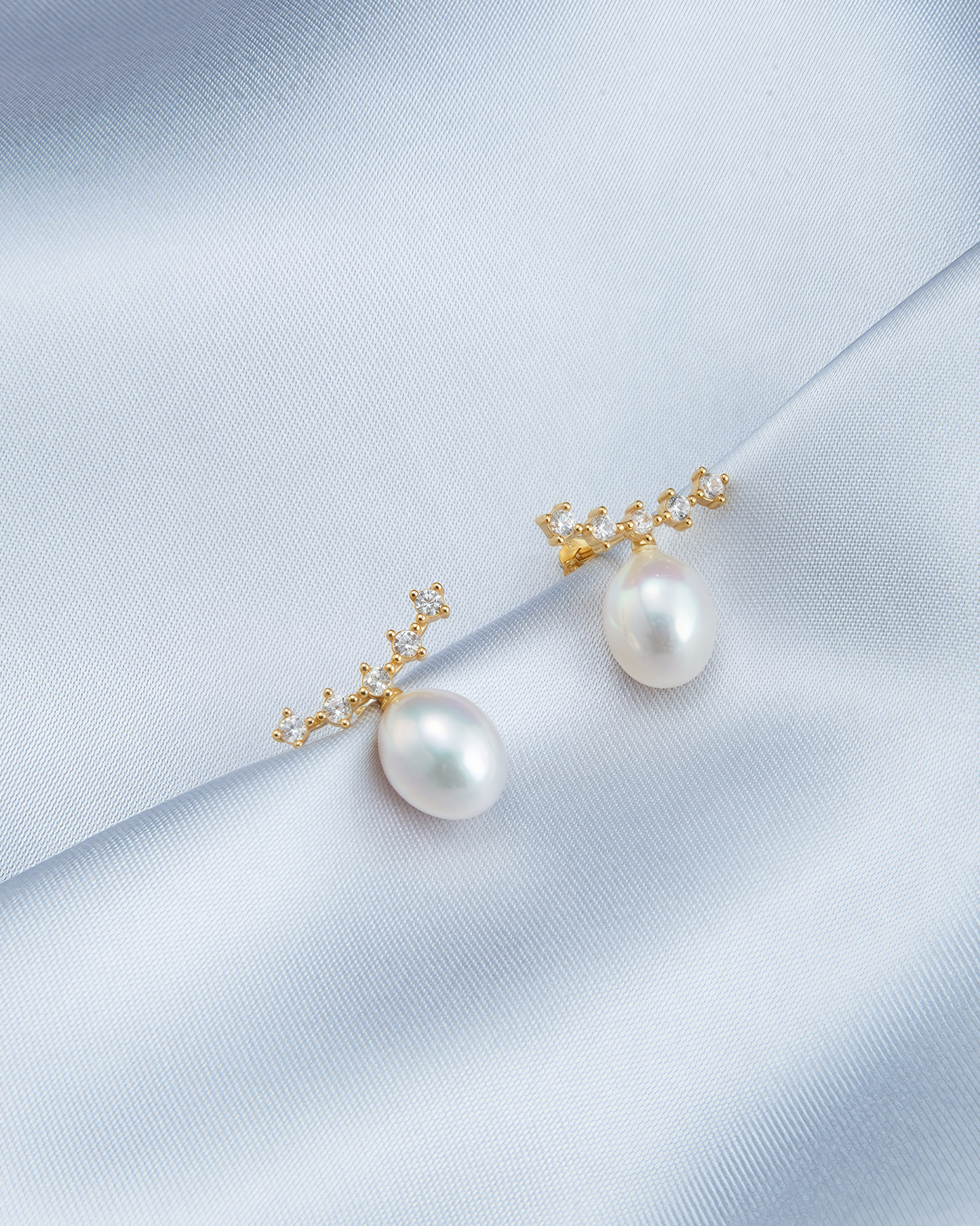 Row of Diamond Pearl Earrings