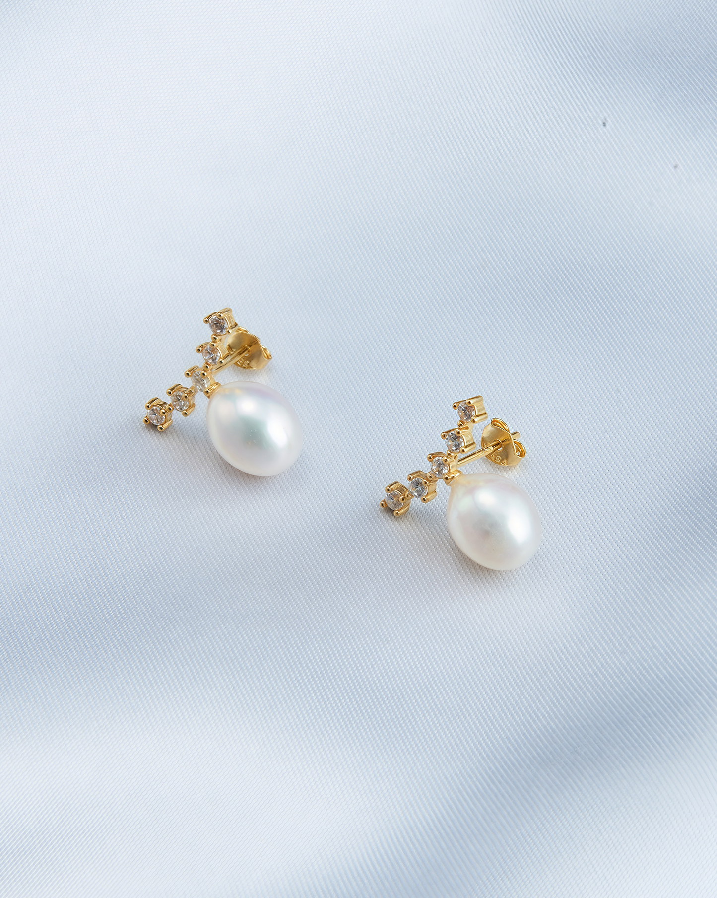 Row of Diamond Pearl Earrings