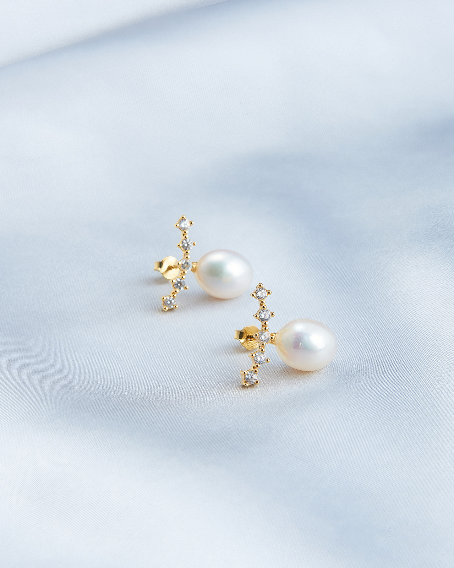 Row of Diamond Pearl Earrings
