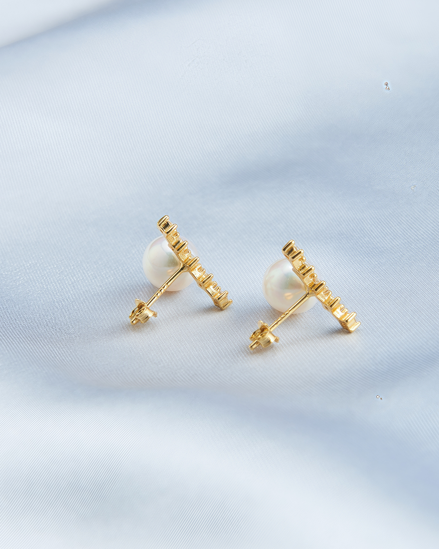 Row of Diamond Pearl Earrings