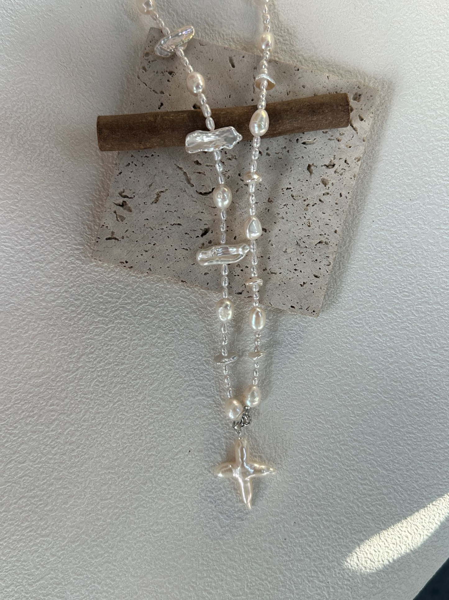 Cross Long Pearl Necklace