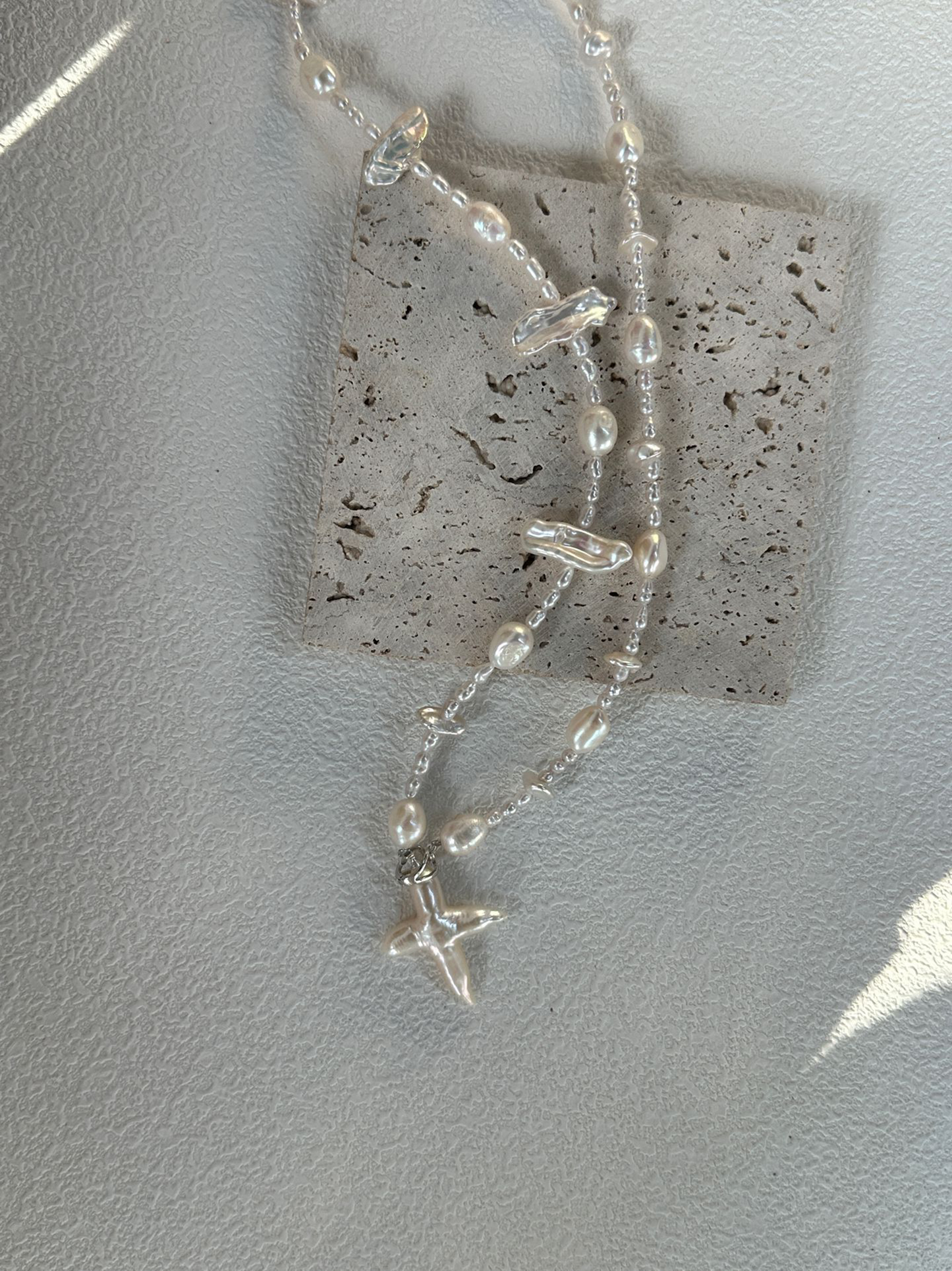 Cross Long Pearl Necklace