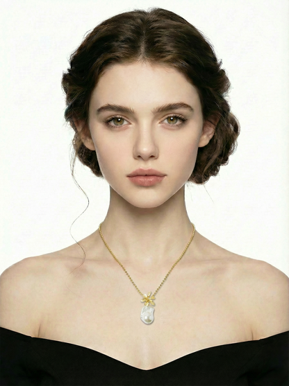 Golden Flower Baroque Pearl Necklace