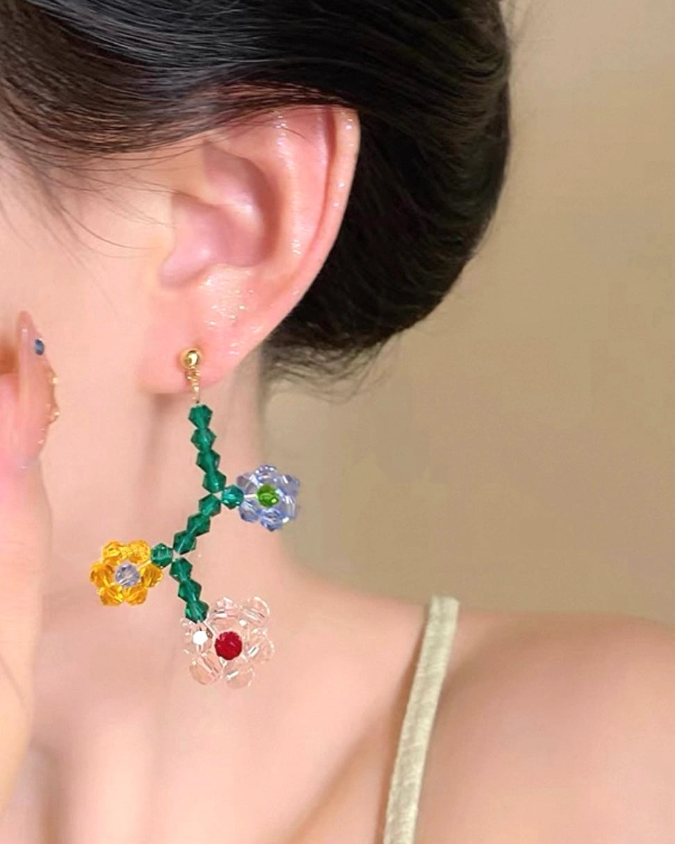 Asymmetric Glass Blossom Earrings